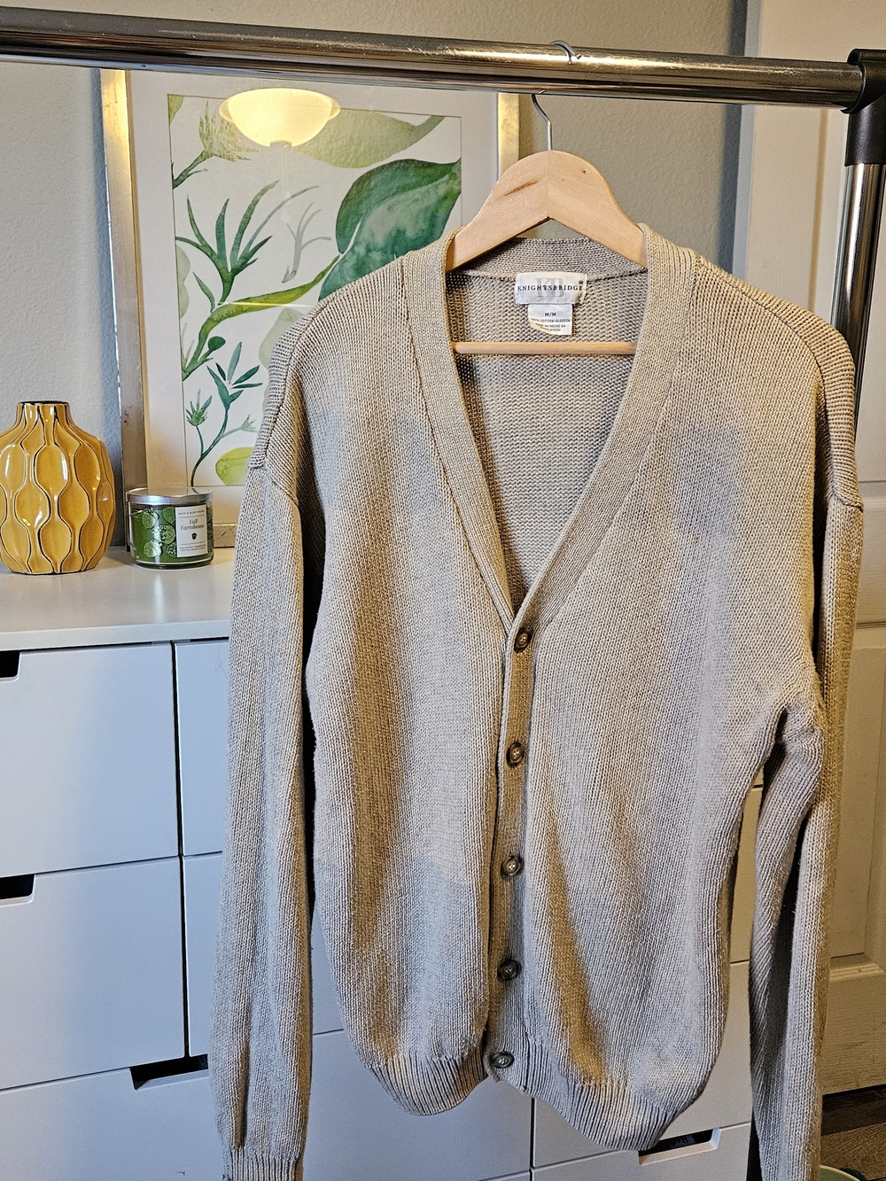 Knightsbridge Men’s Beige V-Neck Button Cardigan Sweater